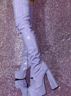 Cuissardes sexy femmes bout rond talon épais plate-forme sur les bottes au genou