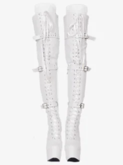 Cuissardes sexy pour femmes plateforme noire boucle en fausse fourrure bottes à talons hauts au dessus du genou