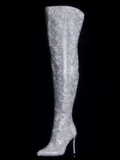 Cuissardes sexy à strass et bout pointu fermeture éclair talons hauts cuissardes