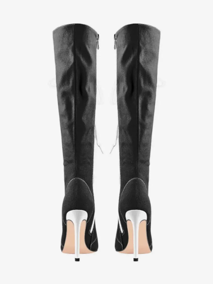 Cuissardes Style Sport De Grande Taille À Lacets À Bout Pointu Bottes À Talons Hauts