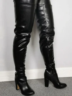 Cuissardes Talons Hautes Sexy Femmes Hivers à Cuir Synthétique avec Bout Rond à Zip Unicolore Bottes Talons Hautes Sexy Hiver