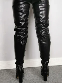 Cuissardes Talons Hautes Sexy Femmes Hivers à Cuir Synthétique avec Bout Rond à Zip Unicolore Bottes Talons Hautes Sexy Hiver