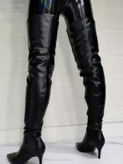 Cuissardes à Talons Hauts Femme avec Bout Pointu à Zip en Cuir Synthétique Unicolore