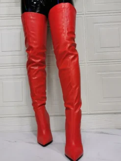 Cuissardes à Talons Hauts Femme avec Bout Pointu à Zip en Cuir Synthétique Unicolore