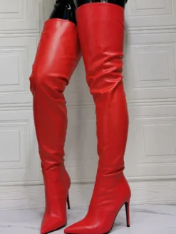 Cuissardes à Talons Hauts Femme avec Bout Pointu à Zip en Cuir Synthétique Unicolore