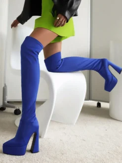 Cuissardes à Talons Hauts Femme avec Bout Pointu à Zip Unicolore