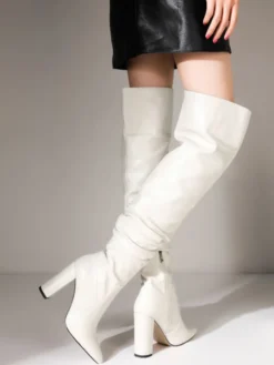 Cuissardes à Talons Hauts Femme avec Bout Pointu Unicolore