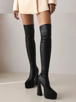 Cuissardes à Talons Hauts Femme avec Bout Pointu à Zip Unicolore