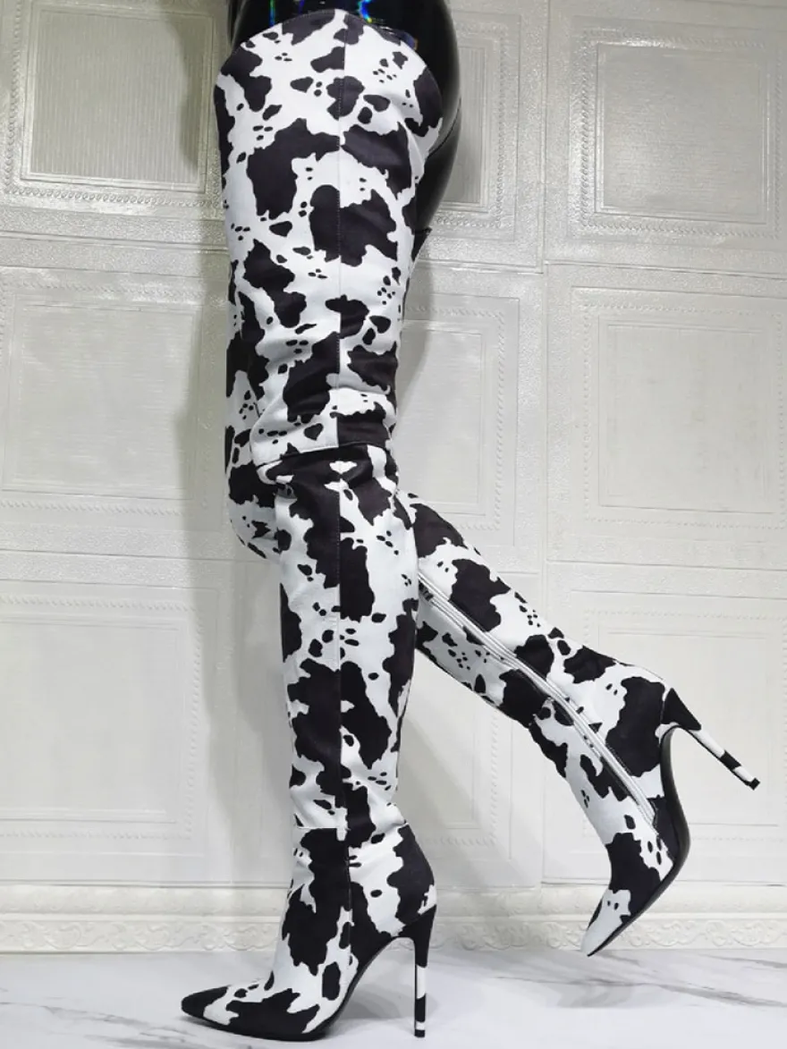Cuissardes à talons hauts imprimé vache pour femmes