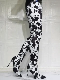 Cuissardes à talons hauts imprimé vache pour femmes