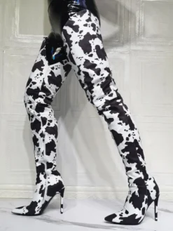 Cuissardes à talons hauts imprimé vache pour femmes