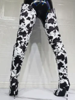 Cuissardes à talons hauts imprimé vache pour femmes