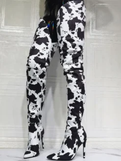 Cuissardes à talons hauts imprimé vache pour femmes