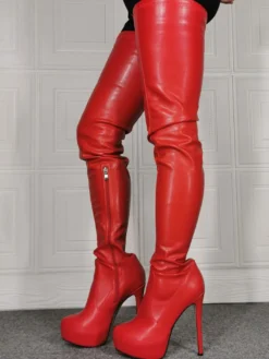 Cuissardes à talons hauts pour femmes en rouge