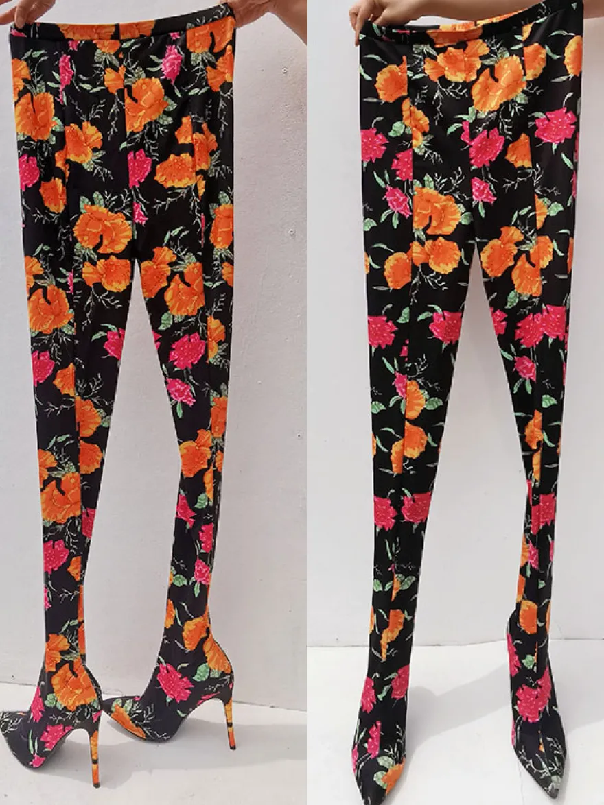 Cuissards Bout Pointu Talon Aiguille Tissu Élastique Pour Femmes