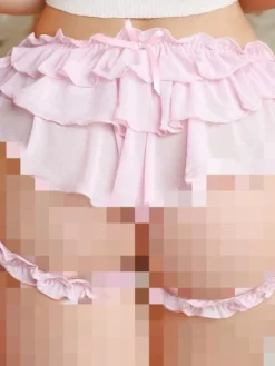 Culotte en maille transparente pour femme ornée de volants et d'un nœud taille basse lingerie féminine mignonne et délicate.