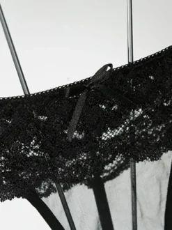 Culotte Femme en Dentelle Sexy Unicolore avec Noeud Lingerie Sexy