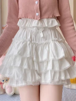 Culotte Lolita à volants superposés short citrouille taille élastique mini-pantalon Lolita