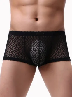 Culotte Sexy Pour Hommes Orange Polyester Boxer Lingerie Hommes Semi-transparents