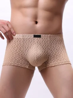 Culotte Sexy Pour Hommes Orange Polyester Boxer Lingerie Hommes Semi-transparents