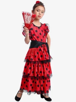 Danse Flamenco Enfants Espagnol Costume De Corrida Rouge Paso Doble Dancing Déguisements Halloween Robe de Princesse Fille
