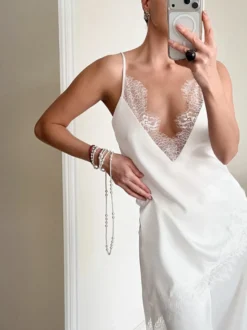 Débardeur blanc à bretelles fines et dentelle bretelles réglables chic pour femme