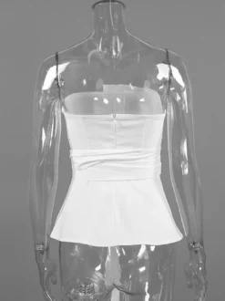 Débardeur blanc sans bretelles à ceinture chic sans manches pour femmes