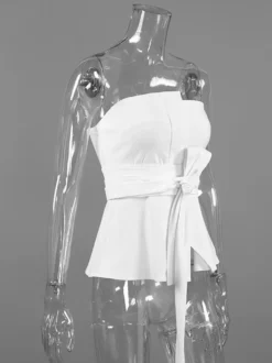 Débardeur blanc sans bretelles à ceinture chic sans manches pour femmes