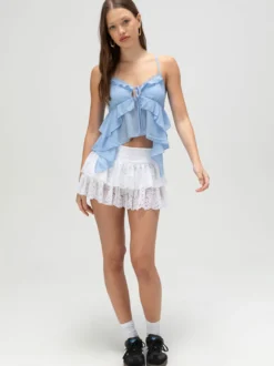 Débardeur bleu à bretelles col asymétrique chic pour femmes