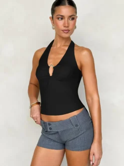 Débardeur bordeaux à bretelles laçage et boutons chic pour femme