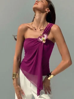 Débardeur fuchsia à fleurs style décontracté pour femme