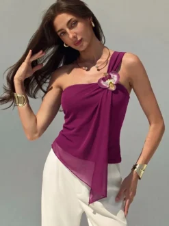 Débardeur fuchsia à fleurs style décontracté pour femme