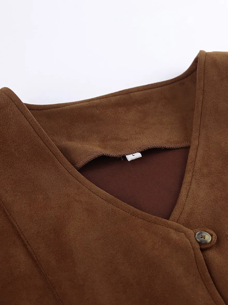 Débardeur kaki à col V vêtements chics débardeurs en daim pour femmes