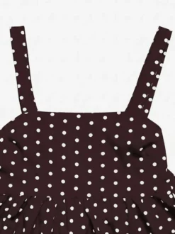Débardeur marron foncé à bretelles col lacé chic à pois pour femme
