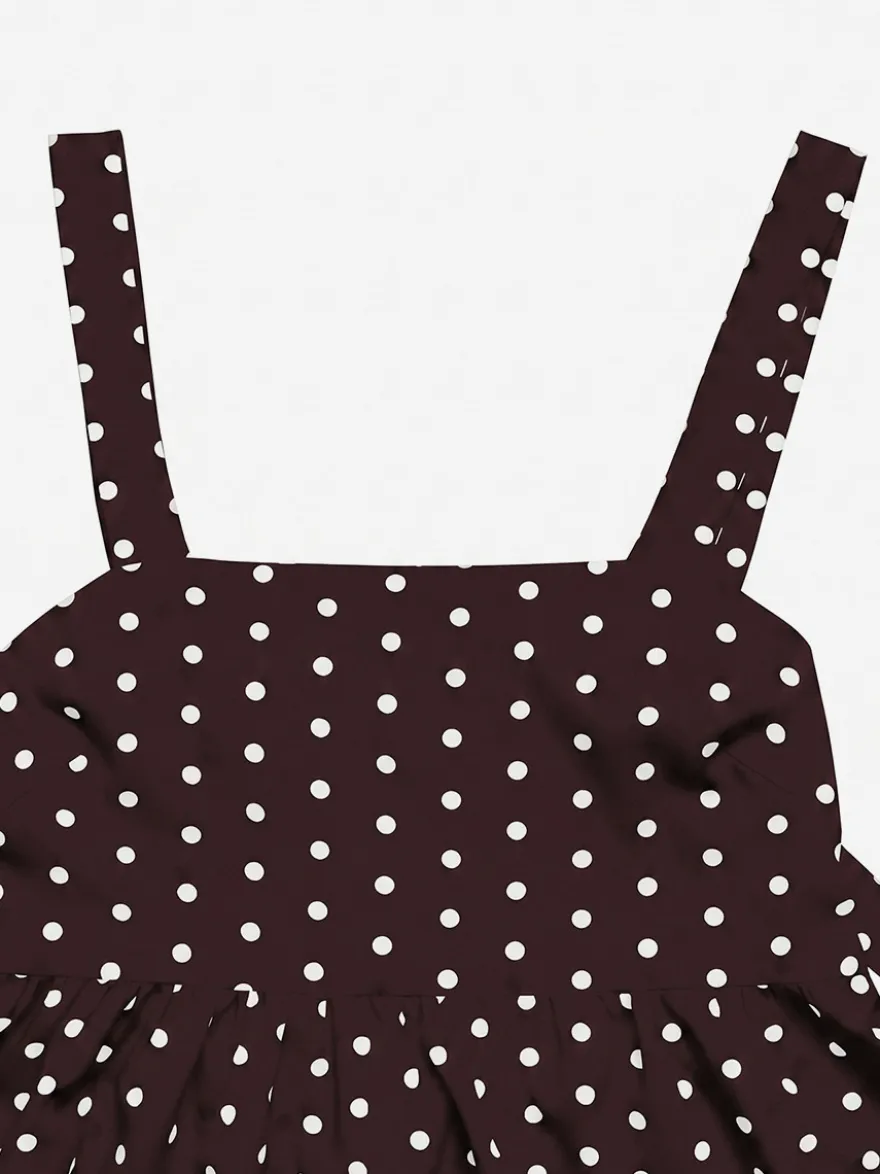 Débardeur marron foncé à bretelles col lacé chic à pois pour femme