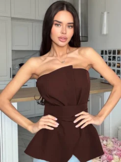 Débardeur marron sans bretelles pour femme
