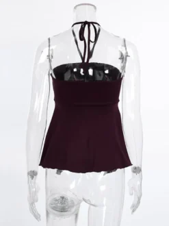 Débardeur marron à volants dos nu en lycra spandex chic et élégant pour femmes