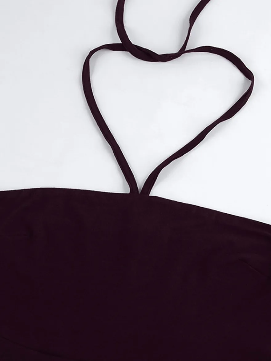 Débardeur marron à volants dos nu en lycra spandex chic et élégant pour femmes