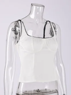 Débardeur noir à col carré plissé style décontracté pour femme été