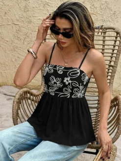 Débardeur noir en viscose dos nu élégant pour femme idéal pour l'été