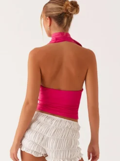 Débardeur rouge dos nu à lacets sans manches sexy pour femme