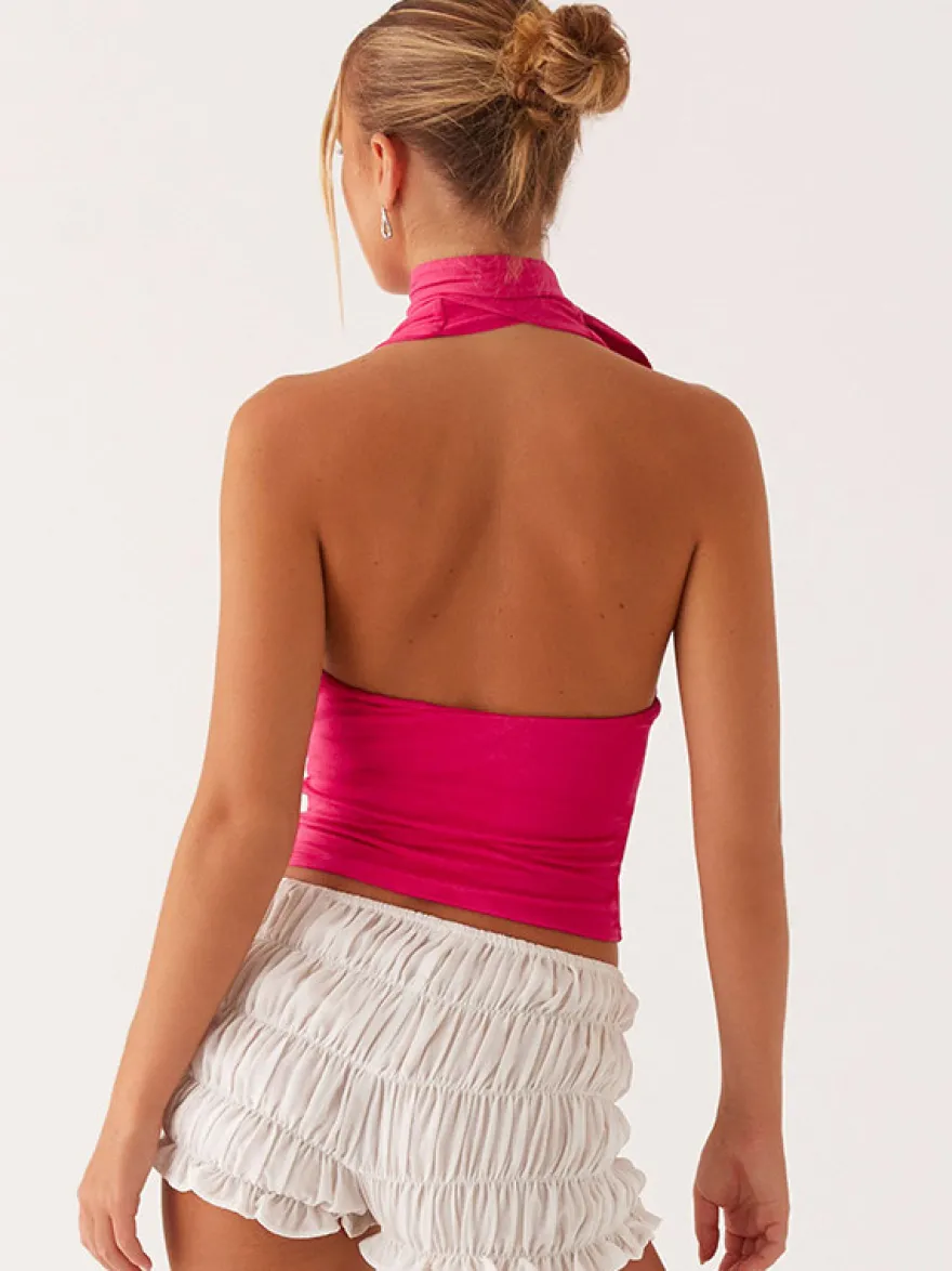 Débardeur rouge dos nu à lacets sans manches sexy pour femme