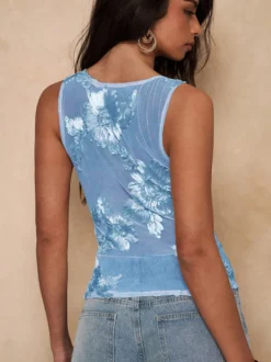 Débardeur sans manches en maille avec broderie florale 3D pour femme 2026