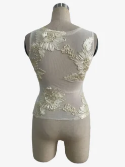 Débardeur sans manches en maille avec broderie florale 3D pour femme 2026