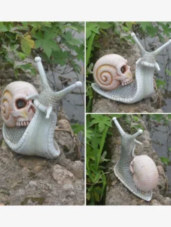 Décoration d'Halloween Sculpture de crâne d'escargot gothique Statue en résine d'art osseux