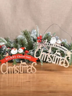 Décorations De Noël Pendentifs En Bois Créatifs Couleur Lettre Fenêtre Scène Disposition Déguisement
