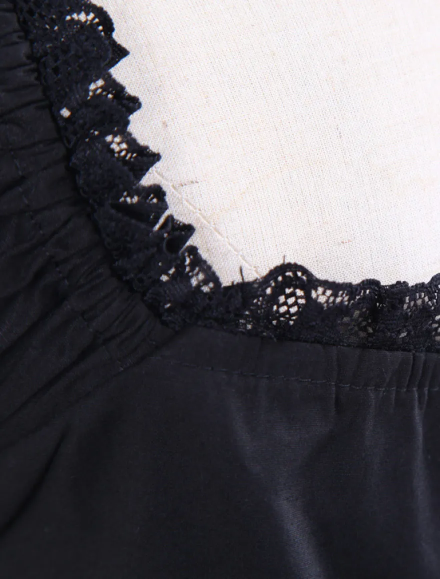 Dentelle de coton noir Lolita Robe OP 3 Lyers Hem Déguisements