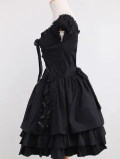 Dentelle de coton noir Lolita Robe OP 3 Lyers Hem Déguisements