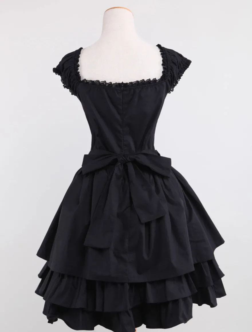 Dentelle de coton noir Lolita Robe OP 3 Lyers Hem Déguisements