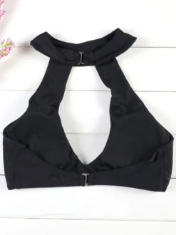 Deux Pièces Maillots de Bains Femmes Etés Sexy Taille Haute avec Bretelles à Col Rond Ouvert sur Devant Unicolore